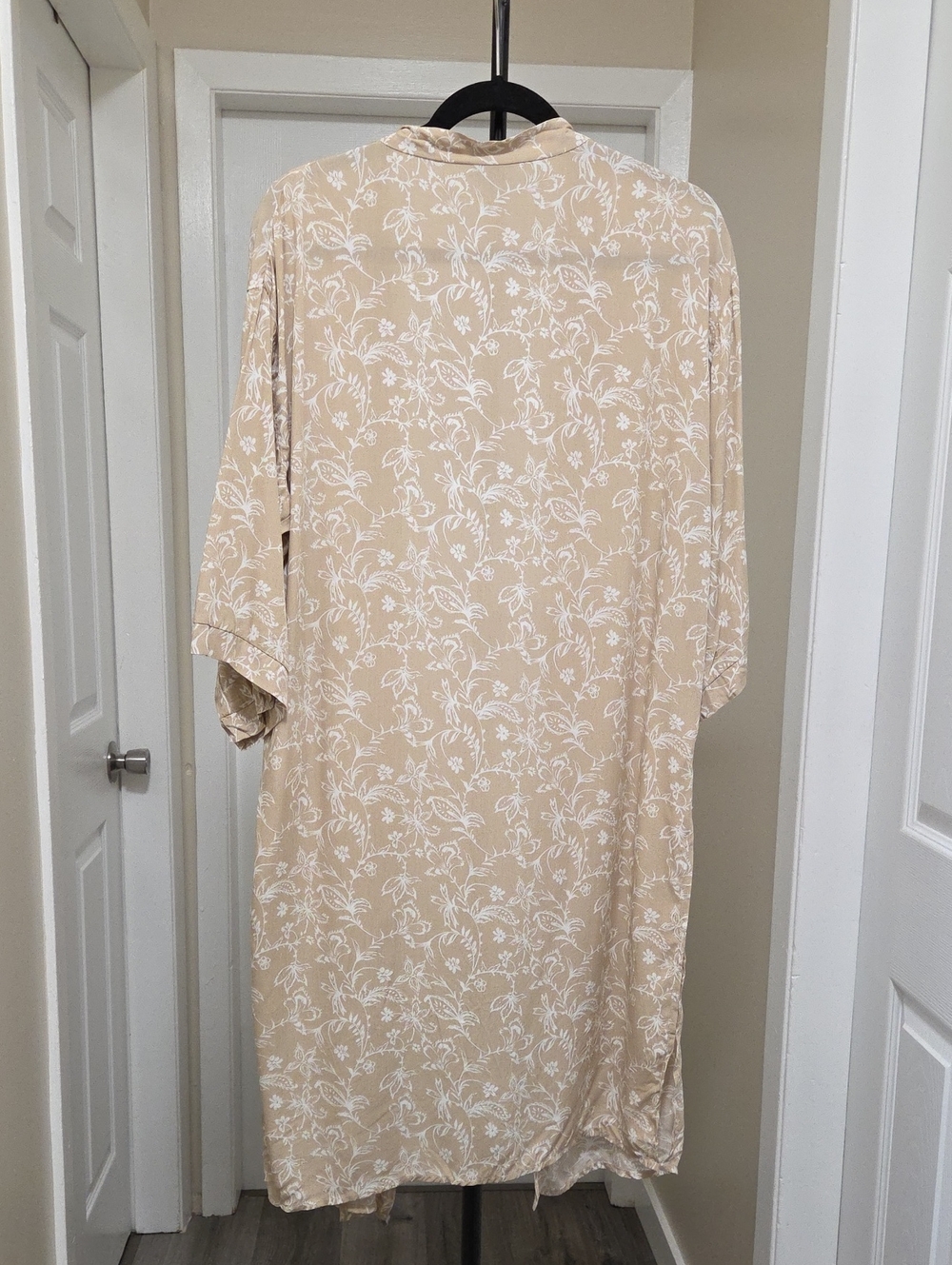 Beige Floral Kimono Cardigan Cover Up 100% Rayon Boho Duster Lightweight - Picture 8 of 8